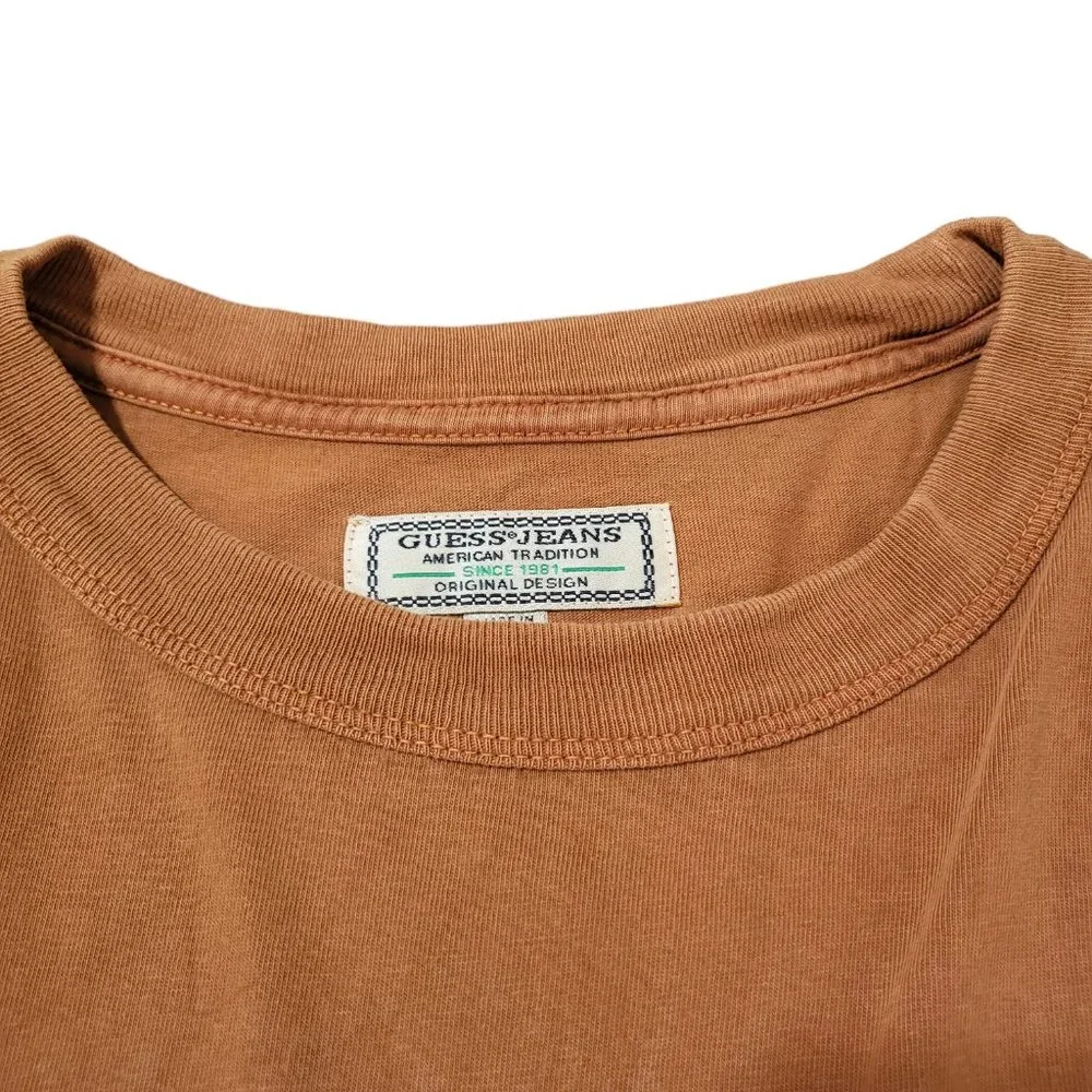 Men's Vintage GUESS Distressed Graphic Print Brown Short Sleeves‎ T-shirt SMALL - Picture 3 of 5